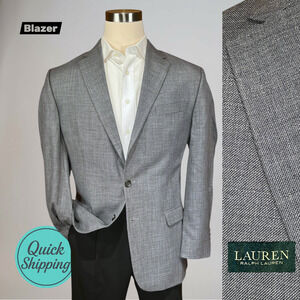 Ralph Lauren Blazer 42R Dove Gray - Blue Linen Blend Hopsack Weave Jacket